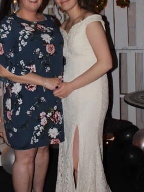 Ivory Lace Off-Shoulder Prom Gown with Front Slit